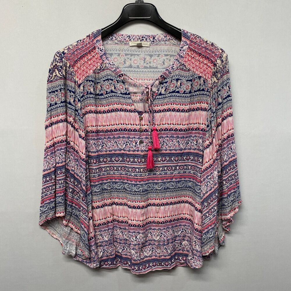 Farmers Market Women 3/4 Sleeve Blouse Top Shirt Size 3X Floral Boho M269 -6